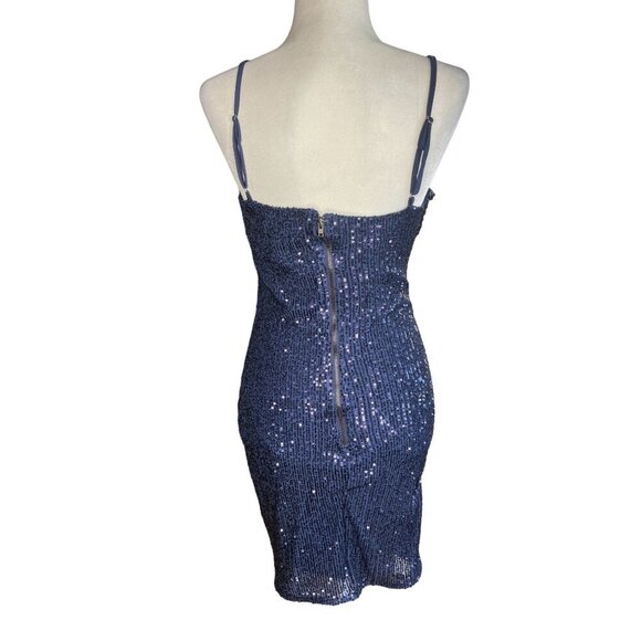 Cefian Blue Sequin Mini Dress With Adjustable Straps & Back Zipper Size M - Picture 2 of 8